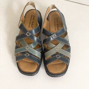 Josef Seibel Two Tone Green Strappy Leather European Comfort Sandal Size EU39